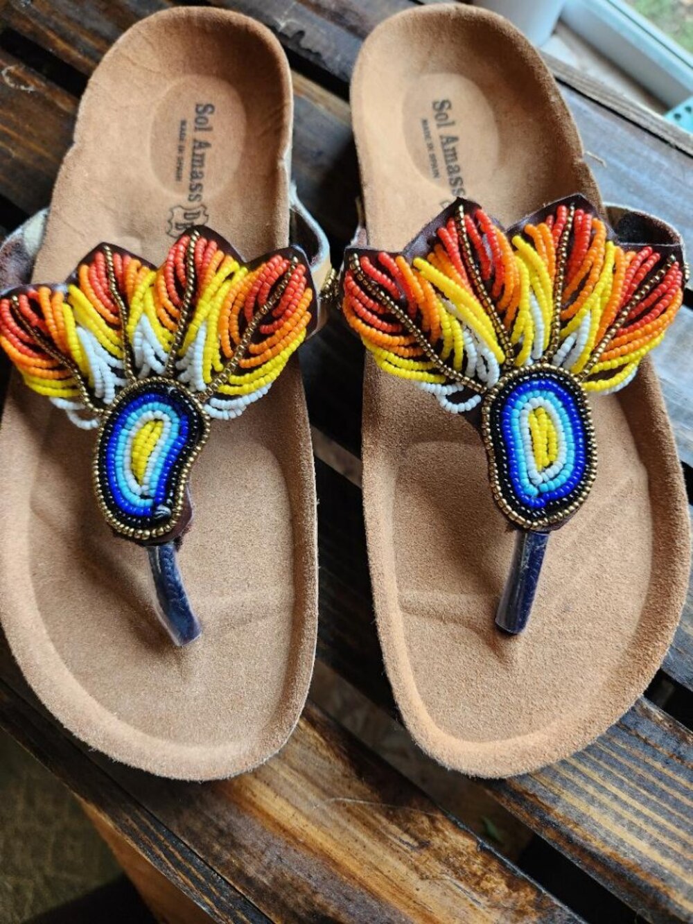 Sol Amass Beaded Thong Boho Woven Leather Sandals SZ 38